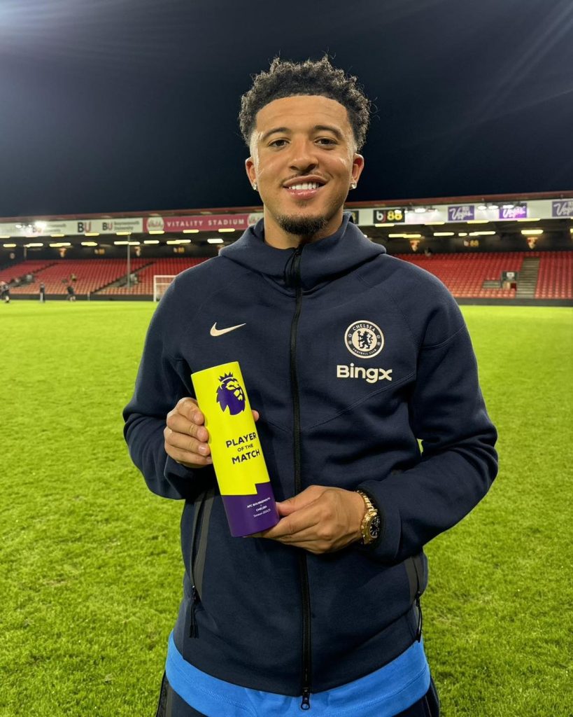 jadon sancho  makes his debut for blues